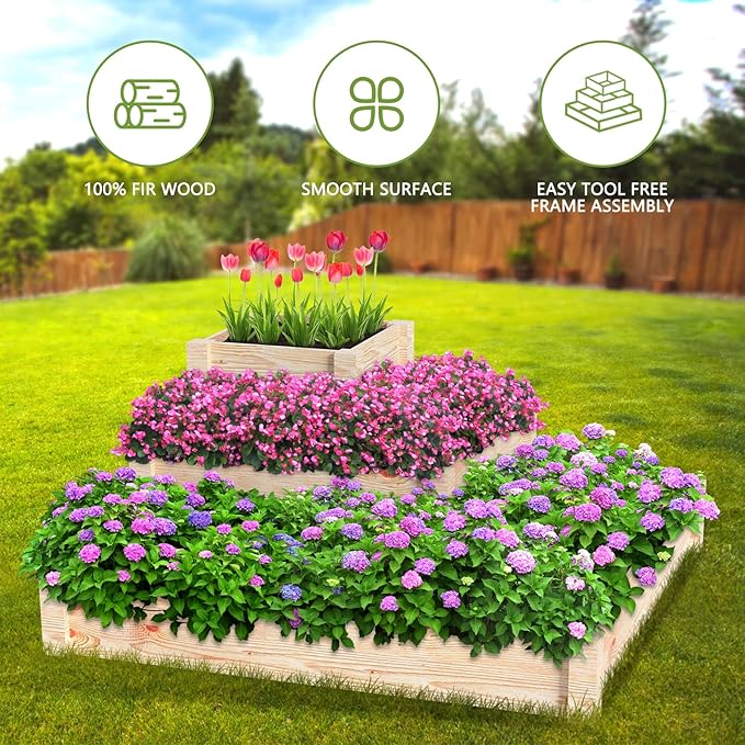 Barbella 3 Tier Raised Garden Bed Kit, Wood Planter Box Planter Raised Beds, Planter Raised Garden Boxes Outdoor Planting Boxes for Vegetables Flower Herb in Backyard/Garden/Patio/Balcony