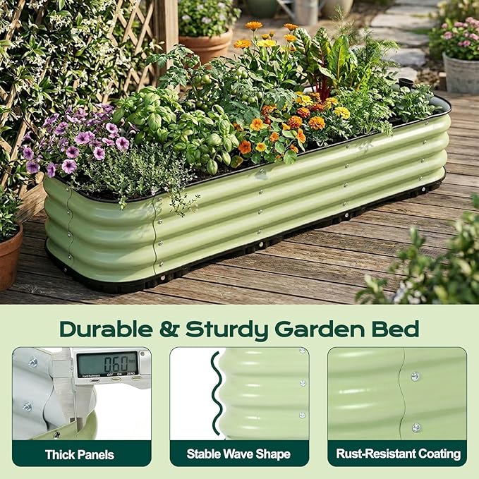 COWVIE Galvanized Raised Garden Bed Kit with Self Watering System, Metal Outdoor Planter Garden Boxes with Drainage Plugs for Vegetables, Herbs, Flowers