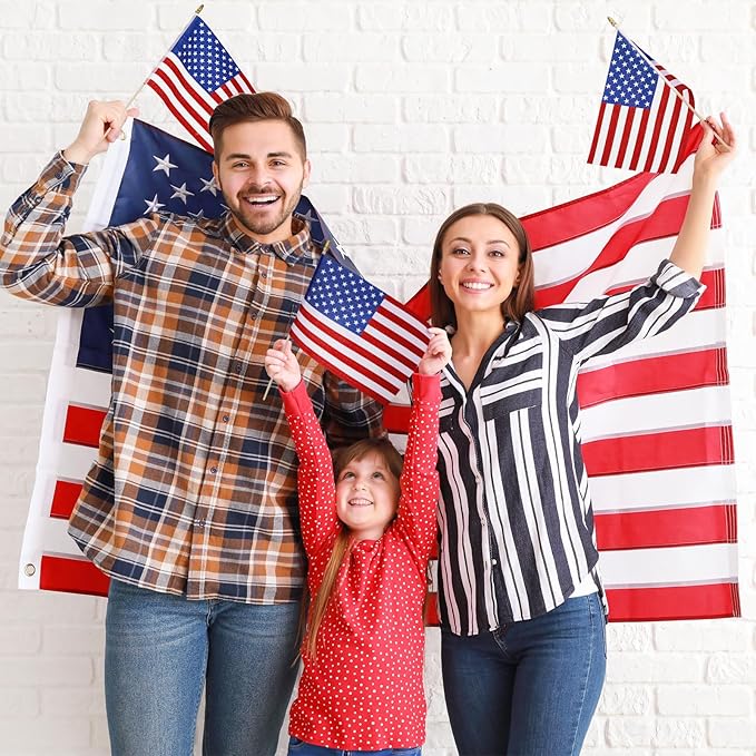 Shimeyao 200 Pcs American Flag Bulk - 8" x 12" Handheld USA Flags on Wooden Stick Set for 4th of July, 250th Anniversary, Patriotic Party, Memorial Day Decoration