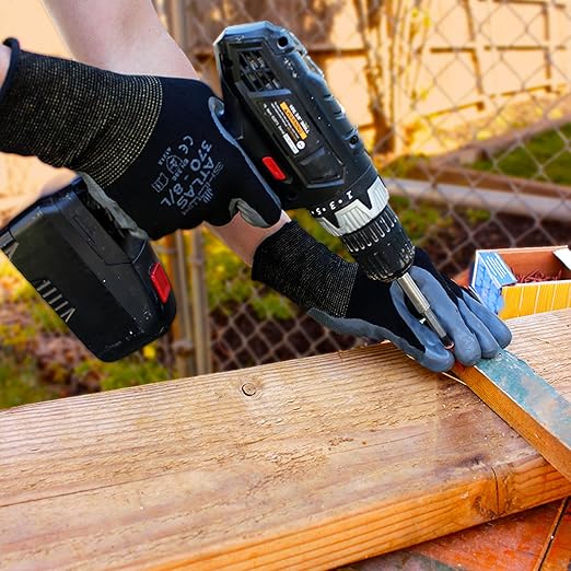 SHOWA Atlas 370B Professional Nitrile Work Gloves, Breathable High-Dexterity Precision Grip for Landscaping, Gardening & Assembly, General Purpose Gloves, Black, Medium, 12-Pack