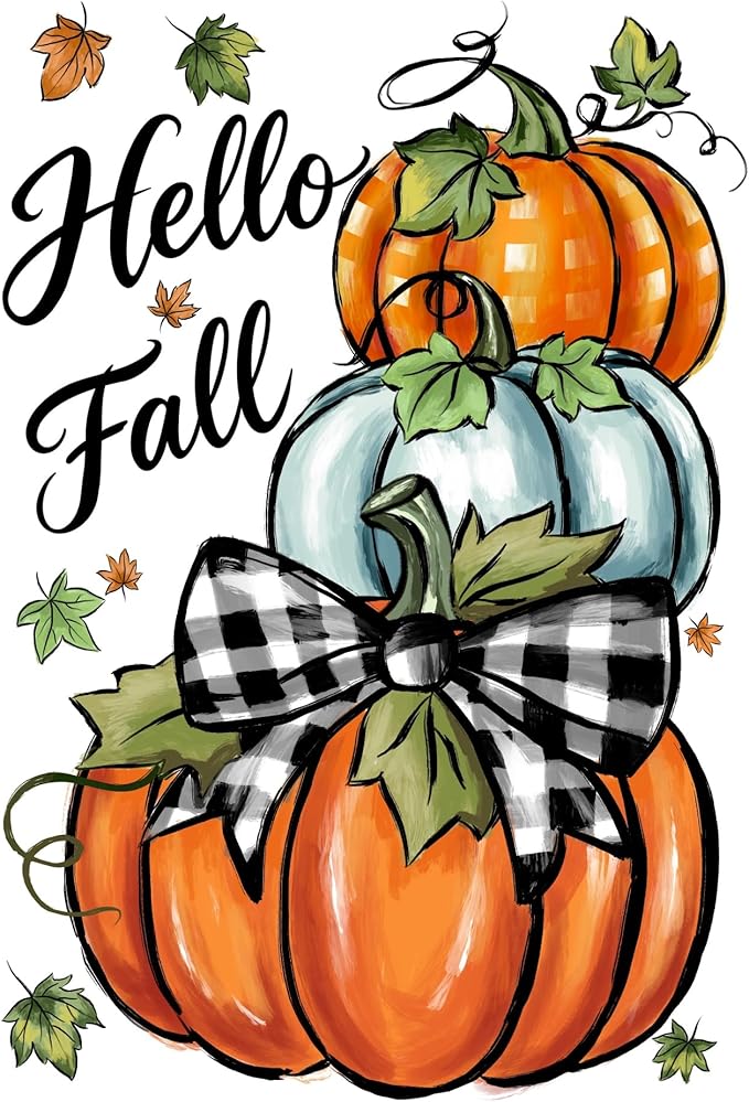 Hello Fall Garden Flag 12x18 Inch, Pumpkin Double Sided Autumn Thanksgiving Burlap Flag for Yard Outdoor Decoration