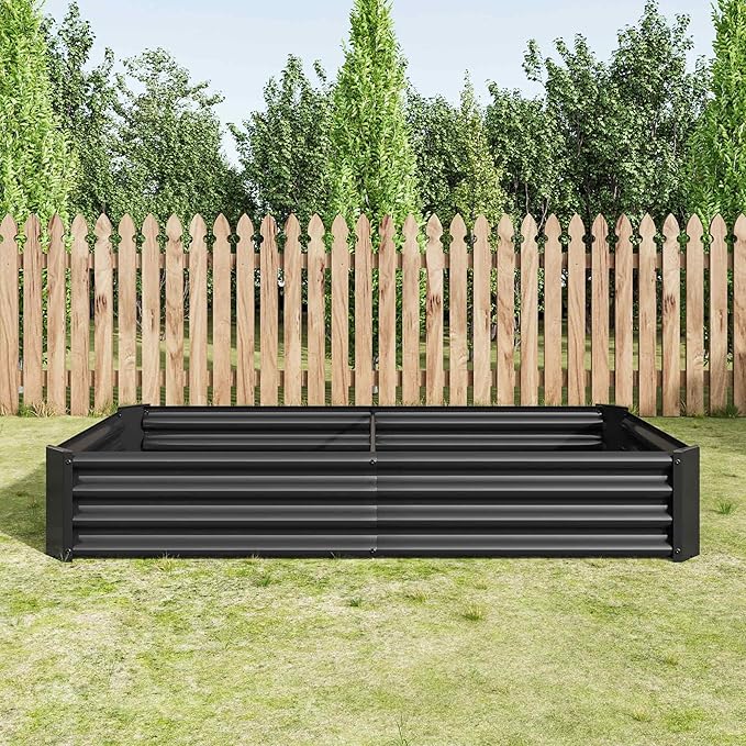 Raised Garden Beds Outdoor, Rectangle Galvanized Metal Planter Box with Kit, Above Ground Garden Bed for Vegetables Herbs Flowers and Plants (Black, 6×3×1)