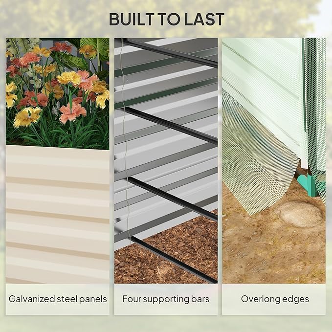 Outsunny 7.3 x 3.4 x 2 ft Galvanized Raised Garden Bed with Crop Cage Plant Protection Net and Shade Cloth Roof, Metal Planter Box with Cover for Vegetables, Flowers, Herbs, Beige
