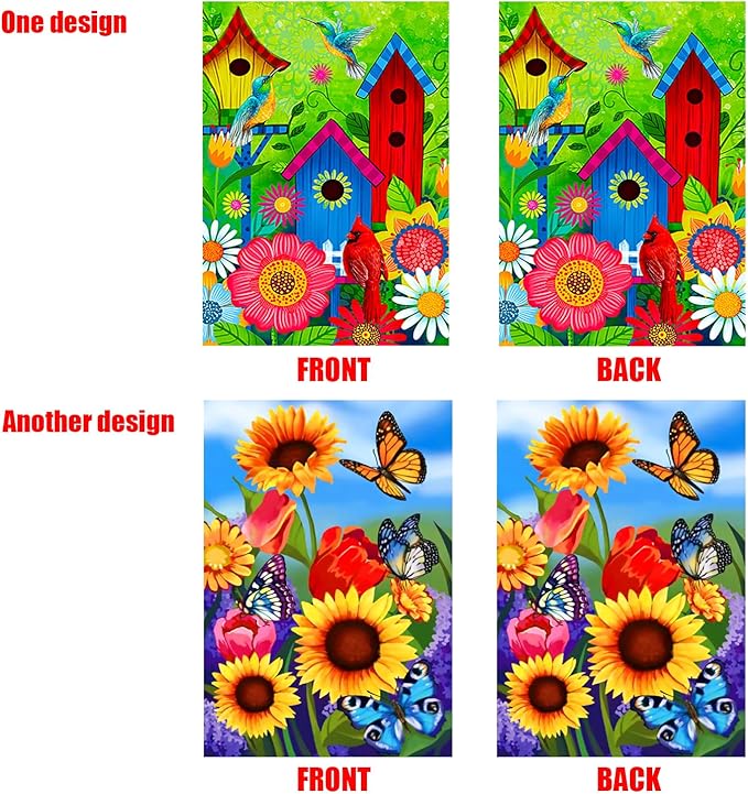 2 pieces pring garden Flag 12x18 Double Sided Vertical, Small monarch Butterfly Floral Flower Welcome Garden Yard House Flags Outside Outdoor House sunflower Spring Summer Décor