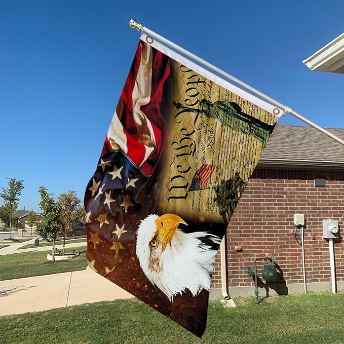 Statue of Liberty Double Sided Rustic Constitution Flag, 3x5 Ft, 3Ply Vintage American Bald Eagle Flags For Outdoor, 4th Of July Patriotic Memorial Independence Banner
