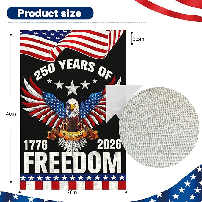 250 Anniversary Usa Garden Flags for Outside, 250 Anniversary USA Flag 1776-2026 Commemorative 4th of July Decorations Outdoor Yard Sign Banner Patriotic Decorations Double Sided Waterproof Flag with Eagle Design 250 Year American Flag 28x40 Inch