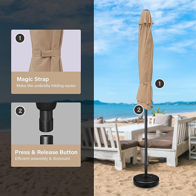 Simple Deluxe 9' Patio Umbrella Outdoor Table Market Yard Umbrella with Push Button Tilt/Crank, 8 Sturdy Ribs for Garden, Deck, Backyard, Pool, Tan
