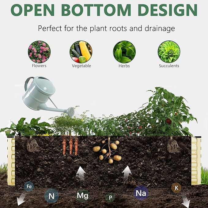 FOOWIN 4pcs 8x4x2ft Galvanized Raised Garden Bed, Planter Raised Garden Boxes Outdoor, Large Metal Raised Beds for Gardening, Garden Bed for Vegetables, Flowers, Herb,478 Gallon Capacity, Cream Yellow
