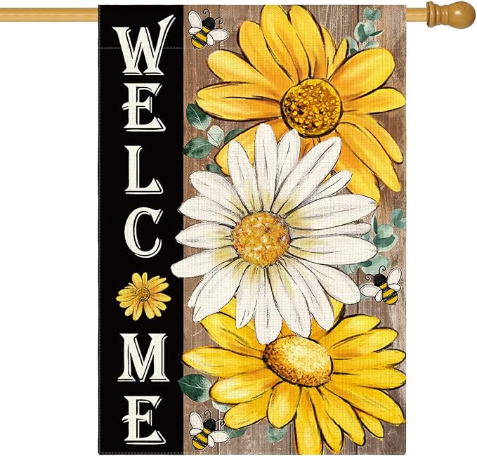AVOIN colorlife Summer Floral House Flag 28x40 Inch Double Sided Outside, Daisy Sunflower Welcome Seasonal Yard Outdoor Flag