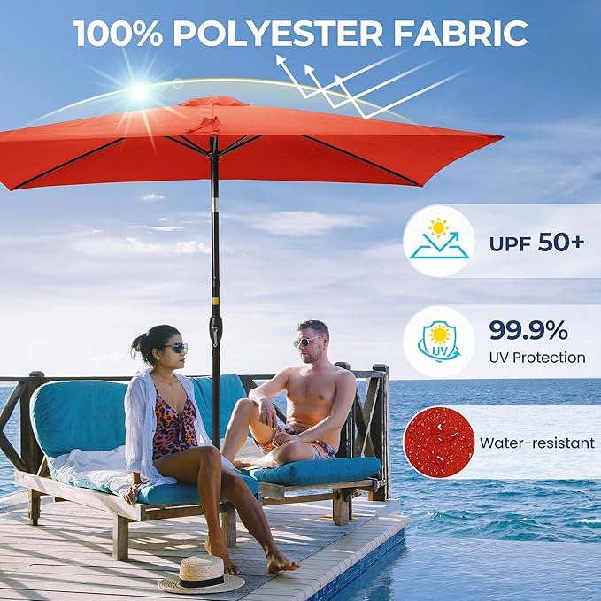 Patio Umbrella Striped Outdoor Table Market Umbrella with Push Button Tilt and Crank Sturdy Aluminum Ribs for Deck, Lawn, Pool& Backyard