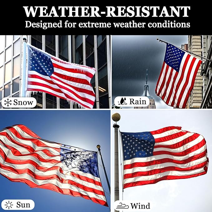 American Flag 3x5 ft Outdoor Heavy Duty - Embroidered Outside US Flags with 2 Grommets for Porch, Pole, Wall (All-Weather USA Banner)