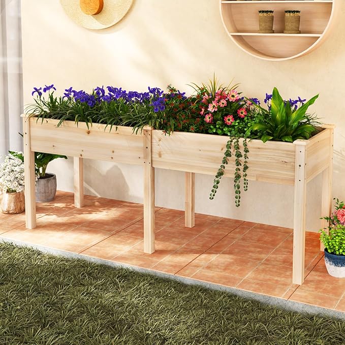 Giantex Raised Garden Bed with Legs, 73"x23"x30" Elevated Wood Planter Box w/Divider Panel, Drainage Holes, Ideal for Flower Herb Vegetable, Raised Garden Beds Outdoor for Gardening Backyard Patio