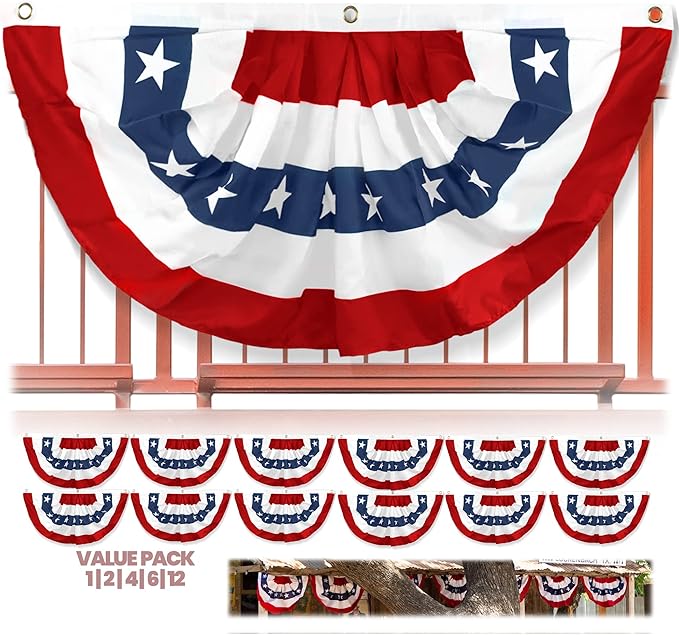 Anley US National Pleated Fan Flag, 3x6 Feet American Bunting Flags Patriotic Stars & Stripes - Sharp Color and Fade Resistant - Canvas Header and Brass Grommets - United States 3 x 6 Feet Half Fan Banner