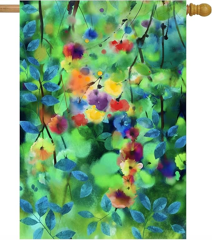 Watercolor Abstract Spring Summer Seasonal Green Floral Leaves Flowers House Flag 28" x 40" Double Sided Polyester Welcome Yard Garden Flag Banners for Patio Lawn Home Outdoor Decor