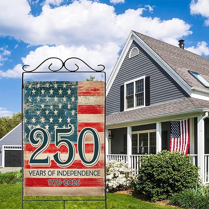 Vintage American Flag 250 Years House Flag 28x40 Inch, Double-Sided Patriotic Independence Banner 1776-2026, Burlap Outdoor Flag for Porch Yard Garden USA Decor