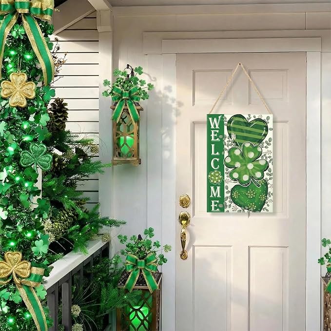 St Patricks Day Garden Flag, 12x18 Inch Double Sided Shamrock Double Hearts Corrugated dots Stripes Green Design Home Decor Farmhouse Indoor Outdoor Yard Flag Decoration