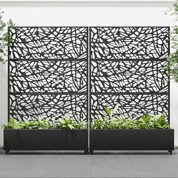 Casaphoria 72"x47" Metal Raised Garden Bed with Trellis(2 Pack), Outdoor Planter Box with Wheels & Drainage Holes for Climbing Plants, Flowers, Elevated Garden Kit, Black-Net-Arched