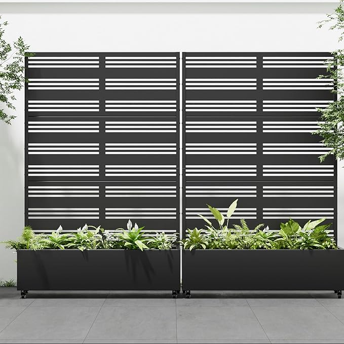 Casaphoria 72"x47" Metal Raised Garden Bed with Trellis(2 Pack), Outdoor Planter Box with Wheels & Drainage Holes for Climbing Plants, Flowers, Elevated Garden Kit with Privacy Screen, Black-Harold