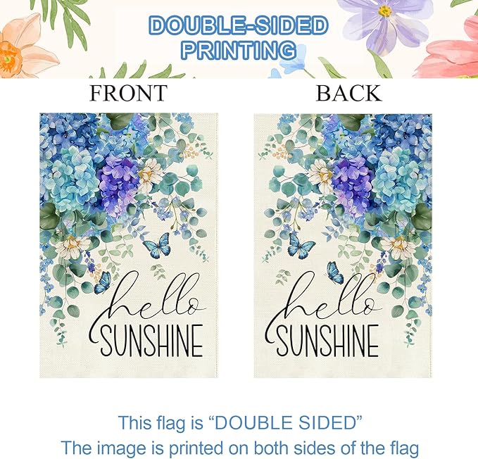 Baccessor Hydrangea Garden Flag 12.5 x 18 Inch, Blue Purple Summer Double Sided Burlap Welcome Small Yard Flag Seasonal Holiday Lawn Proch Outdoor Outside Decor