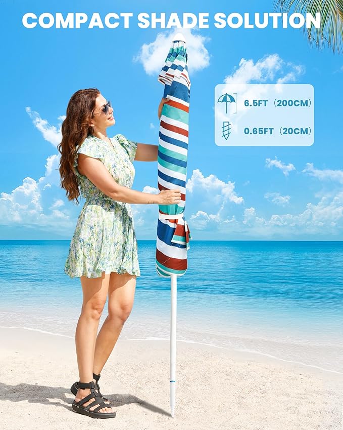 OutdoorMaster Beach Umbrellas for Sand with Sandbag & Anchor, 7.2ft Adjustable Umbrella for Beach Heavy Duty Wind, Portable UPF50+ Sunshade with Carry Bag for Patio