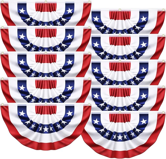 10 Pack 3x6 Feet USA Pleated Bunting Fan Flags,Patriotic Half Fan Banner American Flag Decoration Bunting for Outside Red White and Blue Decor Independence Day Memorial Day 4th of july Decorations