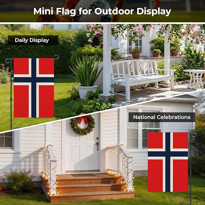Norway Garden Flag 12 x 18 Inch, Norwegian Yard Flag Double Sided Burlap Outdoor Decor for Porch, Lawn, Mailbox, National Celebrations