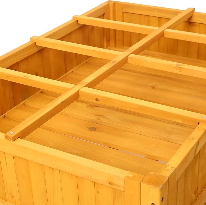 8 Pocket Herb Garden Bed, Mobile Raised Customizable Wood Planter for Herbs, Vegetables, Flowers with Lockable Wheels, Storage Shelf, Drainage Holes (Wheels)
