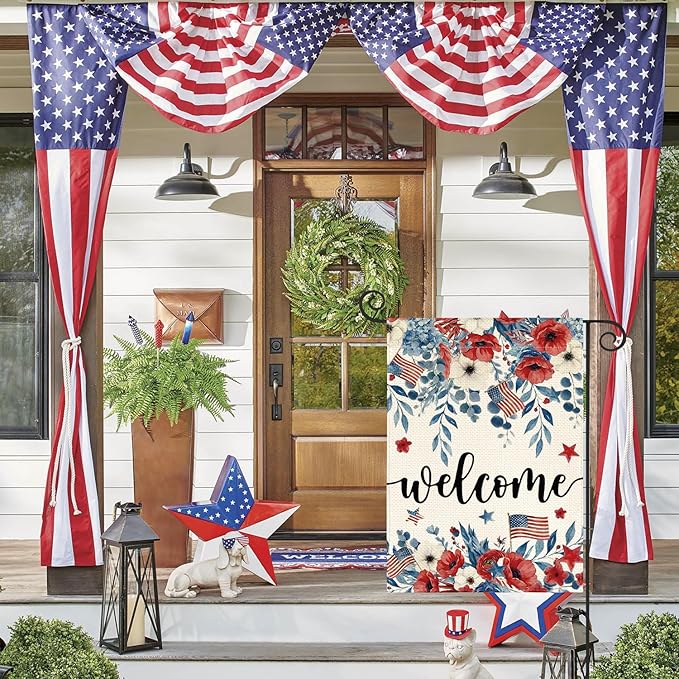 AVOIN colorlife 4th of July Patriotic Garden Flag 12x18 Inch Double Sided Outside, Memorial Day Floral Welcome Yard Outdoor Decoration