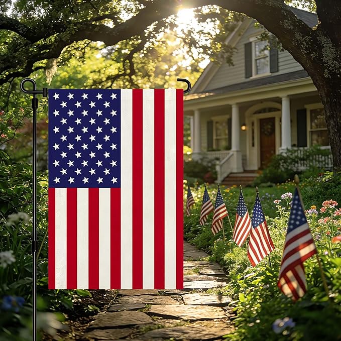 American Flag Garden Flag, Patriotic Double Sided Waterproof Outdoor Yard Flag, USA Independence Day July 4th Lawn Porch Decor, 12x18Inch