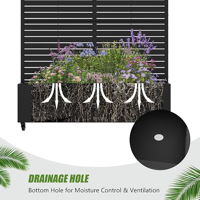 Casaphoria 72"x47" Metal Raised Garden Bed with Trellis(2 Pack), Outdoor Planter Box with Wheels & Drainage Holes for Climbing Plants, Flowers, Elevated Garden Kit with Privacy Screen, Black-Louvered