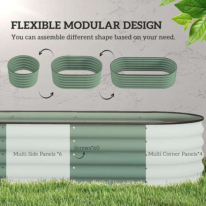 Outsunny 6.5' x 2' x 1.4' Galvanized Raised Garden Bed Kit, Outdoor Metal Elevated Planter Box with Safety Edging, Easy DIY Stock Tank for Growing Flowers, Herbs & Vegetables, Green