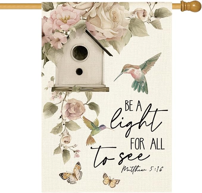 AVOIN colorlife Hummingbird Butterfly Spring Floral House Flag 28x40 Inch Double Sided Outside, Seasonal Welcome Yard Outdoor Flag