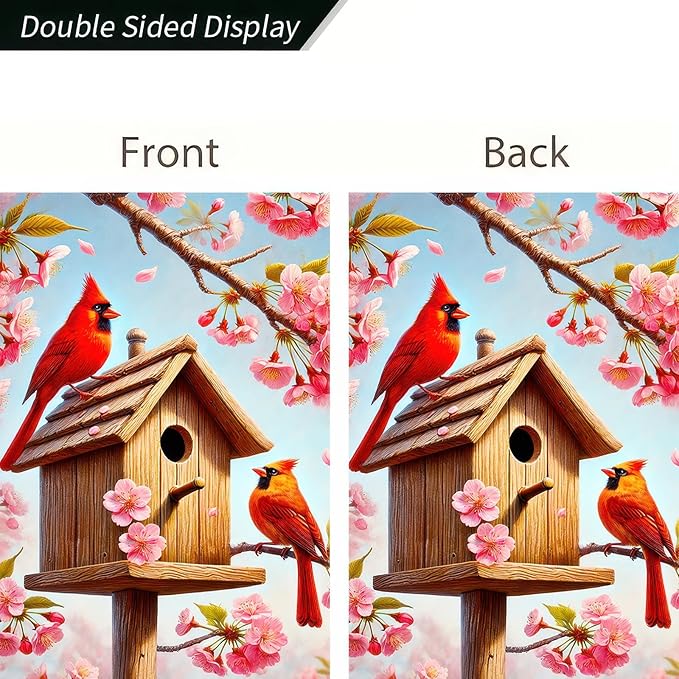 BlissYard Spring Welcome Cardinal Garden Flag 12x18 Double Sided Floral Red Bird Cardinal Yard Flags for Outside Holiday Seasonal Garden Decor Porch Lawn Outdoor Decorations Banner