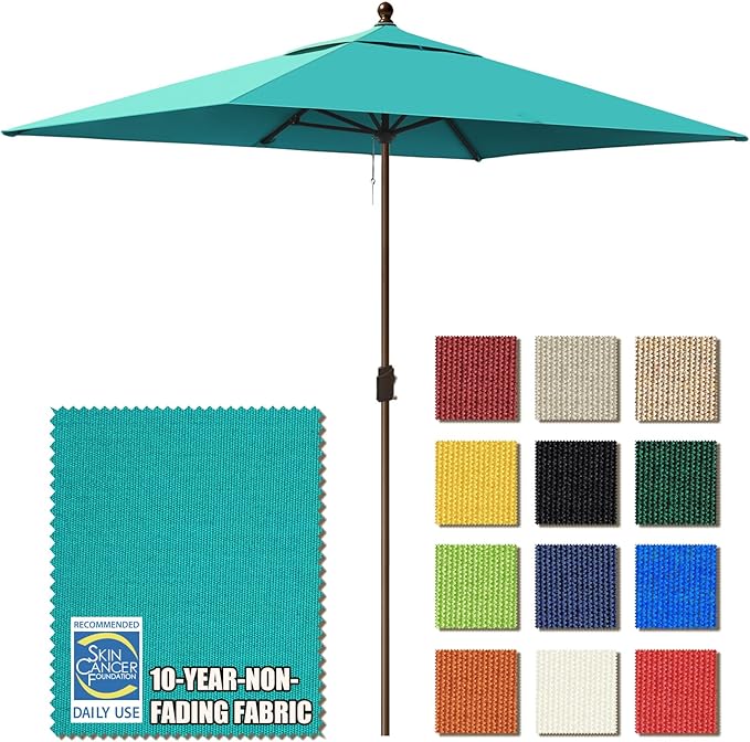 EliteShade 6.5x10Ft Rectangular Market Umbrella Patio Umbrella Outdoor Table Umbrella with Ventilation and 5 Years Non-Fading Top,Teal