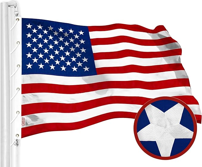 G128 American USA Flag | 15x25 Ft | StormFlyer Series Embroidered 220GSM Spun Polyester | Country Flag, Embroidered Stars, Sewn Stripes, Indoor/Outdoor, Brass Grommets, Heavy Duty, All Weather