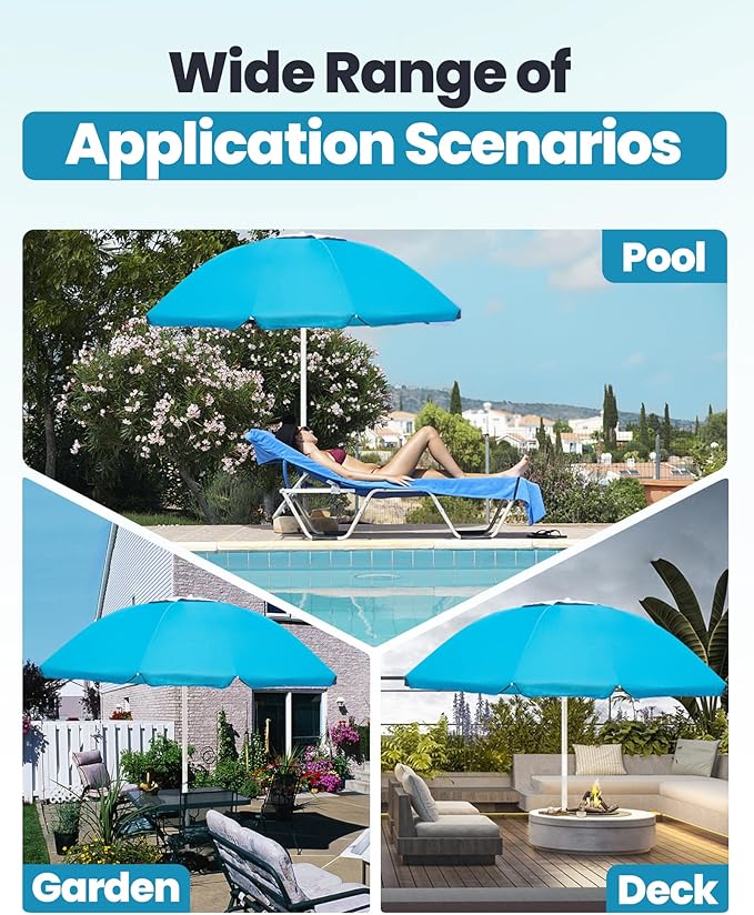 OutdoorMaster Beach Umbrellas for Sand with Sandbag & Anchor, 7.2ft Adjustable Umbrella for Beach Heavy Duty Wind, Portable UPF50+ Sunshade with Carry Bag for Patio