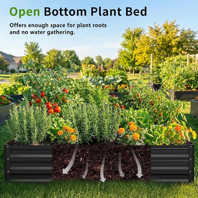 DoCred 3 in 1 Raised Garden Bed with 87in Tall Arch Trellis for Climbing Plants, Galvanized Planter Garden Box Outdoor for Gardening, Climbing Vegetables, Flower, Black