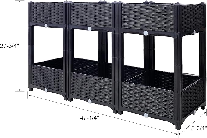Planter Raised Beds - Elevated Planter Garden Box with Drainage Plug Raised Garden Beds for Vegetable/Flower/Herb Outdoor Standing Planter Beds Gardening Kit 47.2"x15.7"x27.7" (Black)