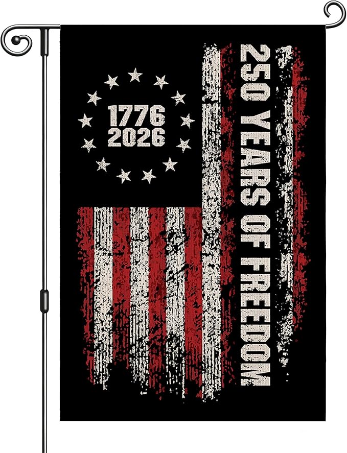 250 Years 4th Of July Patriotic Garden Flag, 12X18 Double Sided Burlap Independence Day Memorial Day Garden Flags Decorations, American Garden Flags for Outside Lawn Porch Decor-A01