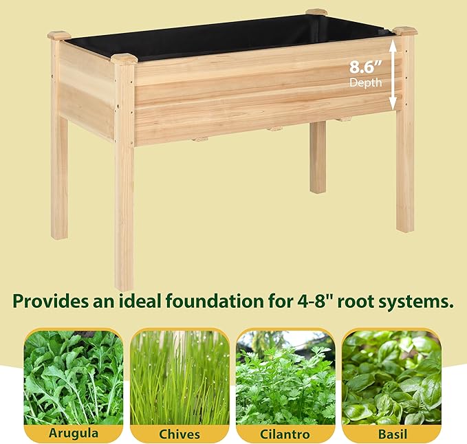 BlueWish 47"W x 23"D x 30"H Raised Garden Bed, Cedar Garden Bed with Detachable Black Liner, Drainage Holes, Raised Garden Beds Outdoor 220 lbs Capacity, Raised Beds for Gardening, Vegetable, Flower