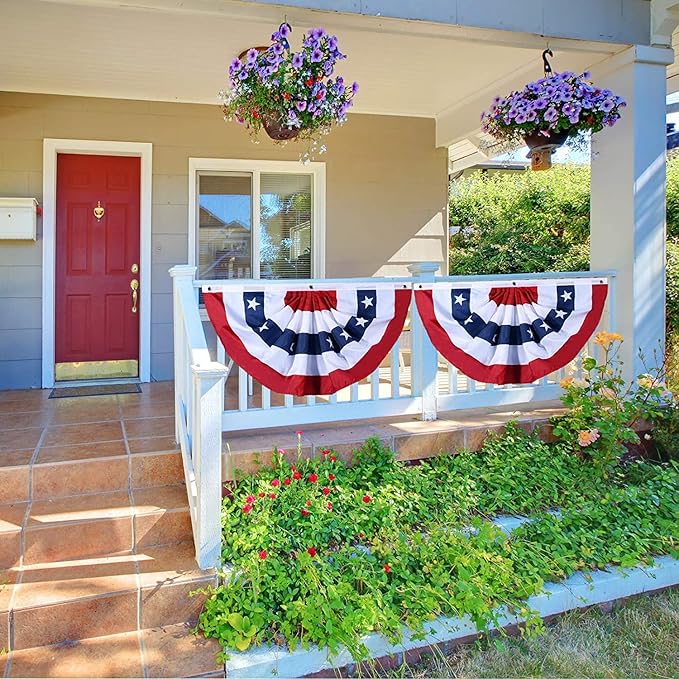 American Flag Bunting Patriotic Pleated Fan Flag USA Flags with Brass Grommets and Zip Ties for 4th of July Memorial Day Decoration Outdoor (16, 1.5x3 Feet)