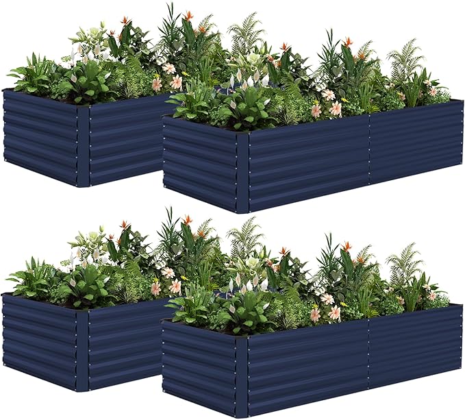 8x4x2 ft Outdoor Raised Garden Bed, Large Metal Planter Raised Beds, Planters for Outdoor Plants for Vegetables, Flowers, Herbs, Fruits, and Succulents.(4 Pcs,Blue)