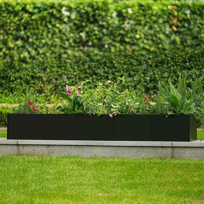 Garvee Extra Long Metal Planter Box, 68"X18"X12" Large Outdoor Rectangular Planter for Garden & Patio, Heavy Duty Steel Raised Garden Bed with Snap-on Assembly and Open Base Design