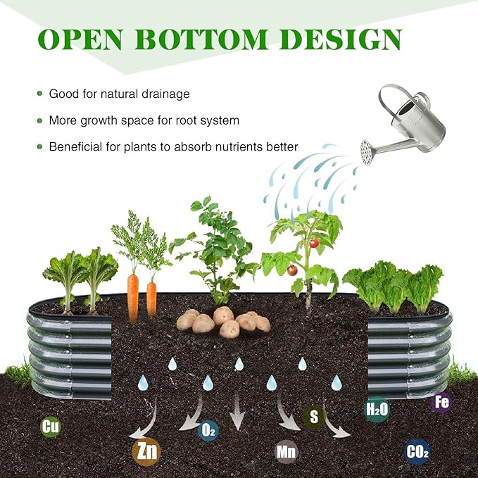 Raised Garden Beds for Vegetables Flowers Herbs (Dark Gray-8x2x1.4FT-1Pack, Oval)