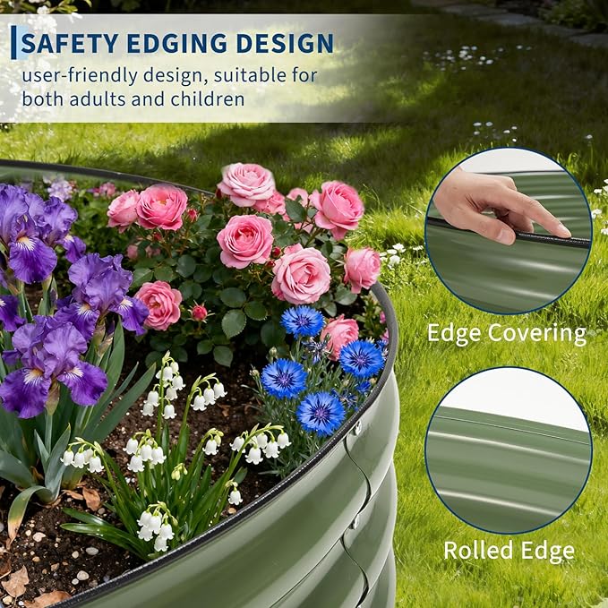 PeakPursuit 4X2x1Ft Galvanized Raised Garden Bed Kit, Metal Planter Box, Oval Raised Beds with Open-Ended Base for Vegetables, Flowers, Herbs & Fruits