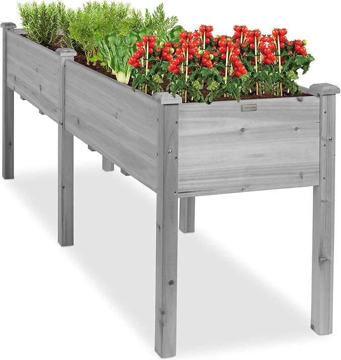 Best Choice Products 72x24x30in Raised Garden Bed, Elevated Wood Planter Box Stand for Backyard, Patio, Balcony w/Divider Panel, 6 Legs, 300lb Capacity - Gray