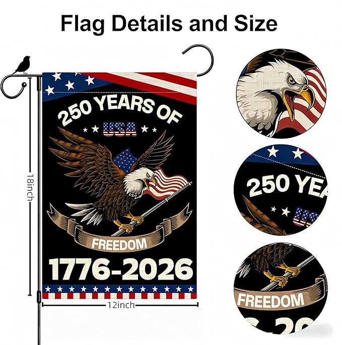 250th Anniversary USA Garden Flag 1776-2026 We the People Patriotic American Flags for Outside Double Sided 12x18 Inch 4th of July Outdoor Yard Banner Decorations