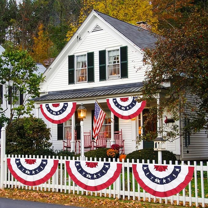 American Pleated Fan Flag, 3 x 1.5 Ft USA Patriotic Half Fan Bunting, Indoor Outdoor 4th of July Memorial Day 250th Anniversary Decorations (20 Pcs)