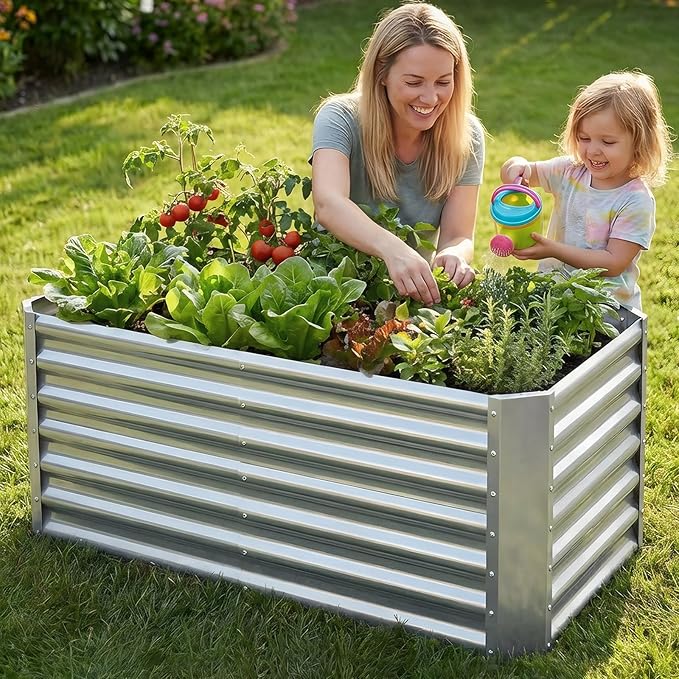 4x2x1.86ft (2 Pack) Raised Garden Bed - Galvanized Deep Root Planter Boxes Outdoor with Wing Nuts and Safety Edges for Gardening Vegetables, Flowers, Herbs, Succulents - Silver