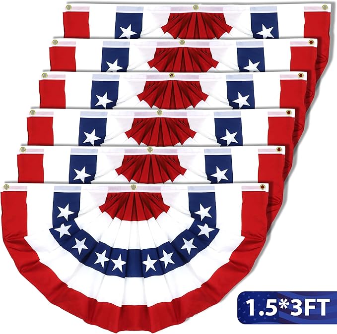 1.5x3 FT American Pleated Fan Flag 6 Pack, Patriotic Half Fan Bunting Flag, Patriotic Decorations, Outdoor for 4th of July Decoration, Memorial Day, Party Decor, Porch, Banners